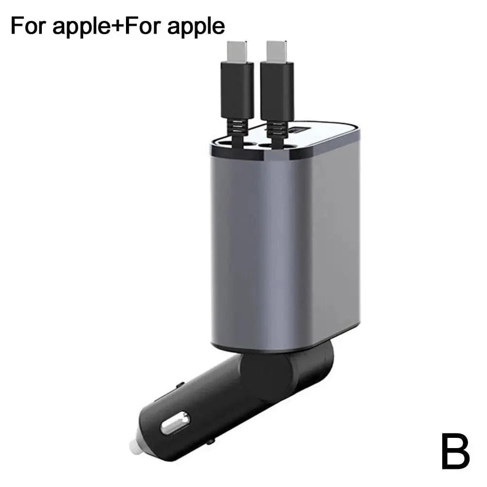 4-in-1 Retractable Super-Fast Car Charger, USB Type C Cable for iPhone & Samsung