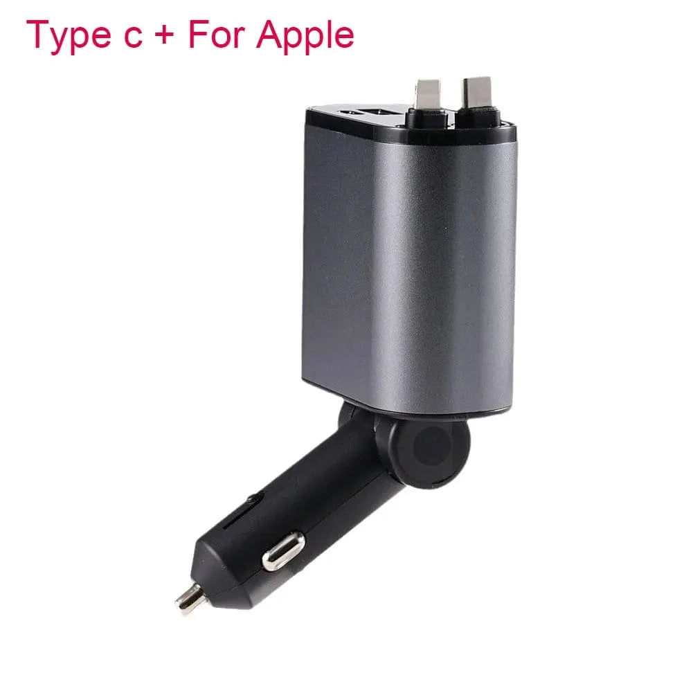 4-in-1 Retractable Super-Fast Car Charger, USB Type C Cable for iPhone & Samsung