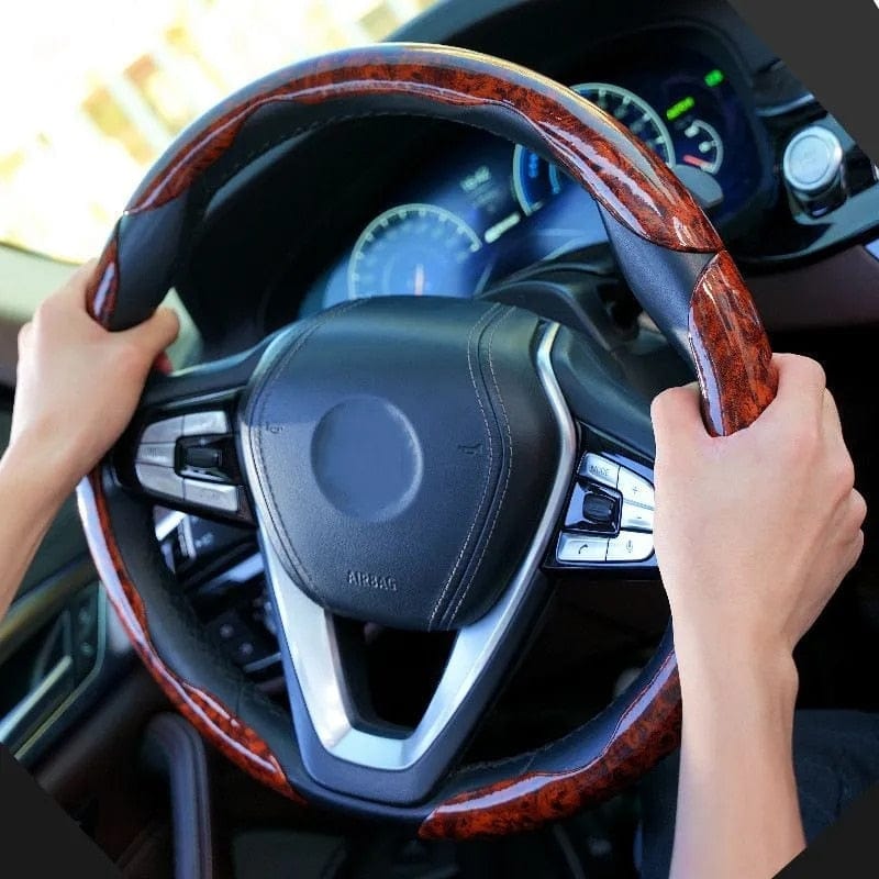 Mahogany Wood Grain Steering Wheel Cover, Anti-Slip Universal fit for Car, Truck, SUV, Jeep