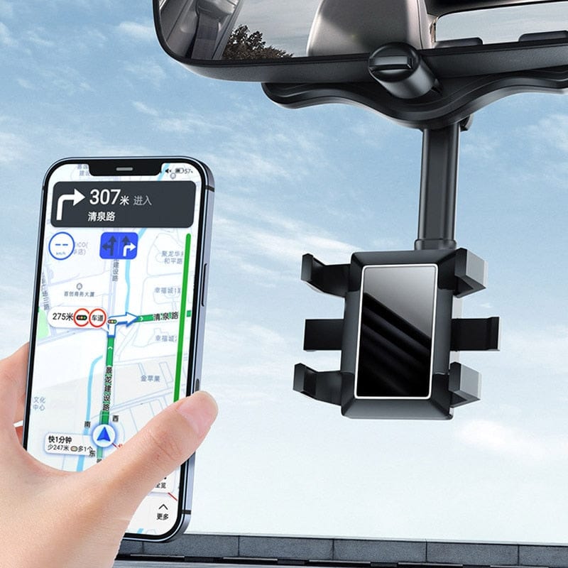 360° Rotatable and Retractable Rearview Mirror Car Phone Holder, Universal Phone and GPS Mount Holder